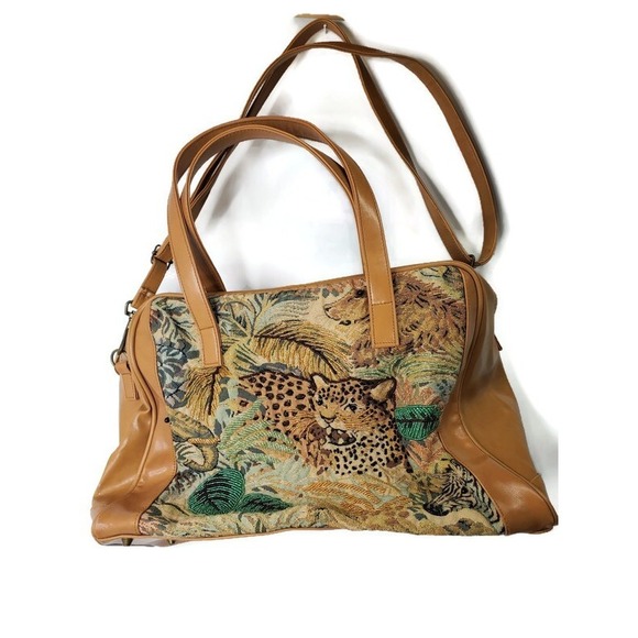 Signature Club A Handbags - Signature Club A Ladies Tote Bag Safari Tapestry Embroidered Tiger‎ Cheeta Lion